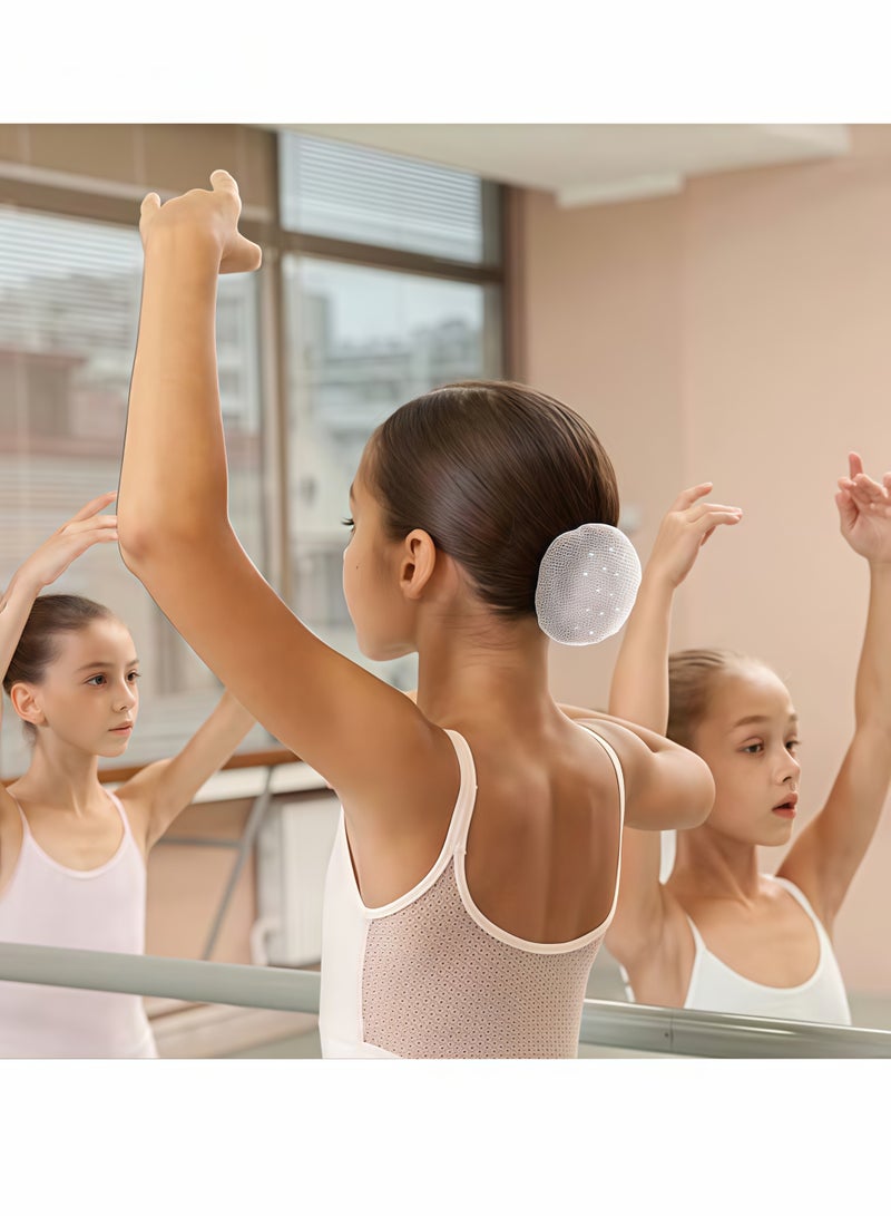 4 قطع من شبكات الشعر مع، شبكات كعكة الشعر، شبكات شعر مرنة، شبكة كعكة مساعدة لتصفيف الشعر لراقصات الباليه والممرضات (أسود + أبيض) - Image 5